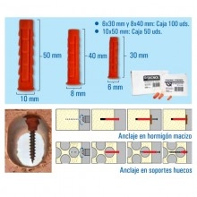 TQ Taco Nylon Ø 6/8mm 100uds / Ø10mm 50uds - Tacos de nylon para fijaciones en general