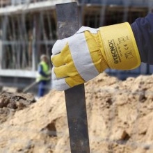 TQ Guante Serraje Vacuno XL - Guantes de protección para trabajos de riesgo intermedio, EPI de categoría II, amarillo y blanco