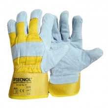 TQ Guante Serrano Vacuno XL - Guantes de protección para trabajos de riesgo intermedio, EPI de categoría II, amarillo y blanco