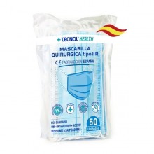 Mascarilla Quirúrgica IIR Azul 50uds, máscara higiénica protección certificada protectora anticontaminación