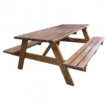 Mesa de picnic exterior de madera de pino, para 6 personas, 162 x 91,5 x 180cm, resistente y robusta