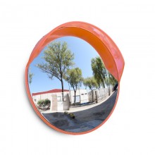 TQ Espejo Vial ∅60cm - Espejo de tráfico redondo convexo para mejor seguridad y señalización exterior, visión 90º, color naranja