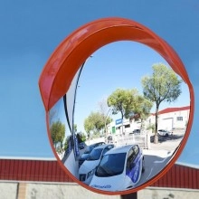 TQ Espejo Vial ∅60cm - Espejo de tráfico redondo convexo para mejor seguridad y señalización exterior, visión 90º, color naranja