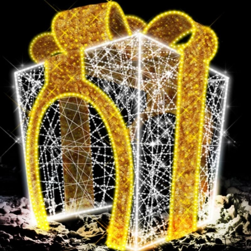 TQ Regalo Lazo - Luz adorno decorativo 3D de Navidad, arco peatonal, luminaria led blanca y dorada