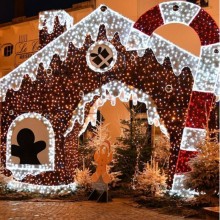 TQ Casa de Gominola - Luminaria decorativa de Navidad, casa navideña recubierta de nieve y bastón de caramelo