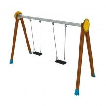 TQ Columpio XL Biplaza Mixto/Plano - Columpio de madera para niños de 1 a 12 años, 2 sillas con asientos combinables