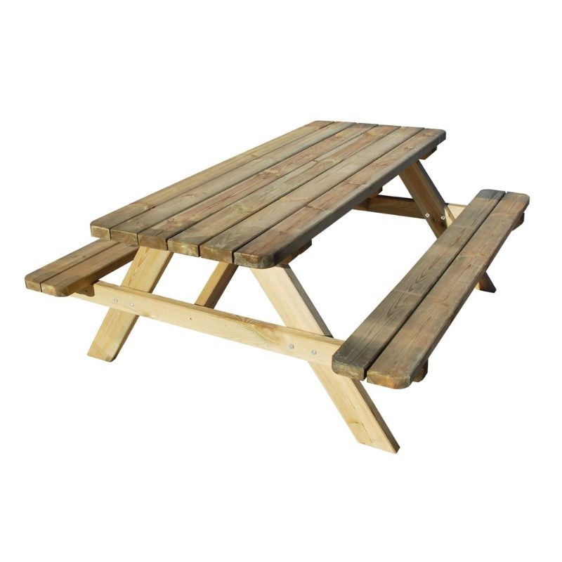 TQ Mesa Picnic Nature - Mesa exterior de madera de pino, para 6 personas, 160x73x180 cm