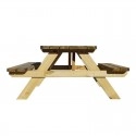TQ Mesa Picnic Nature - Mesa exterior de madera de pino, para 6 personas, 160x73x180 cm
