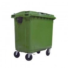 TQ Contenedor 800/1100L - Container verde para reciclaje de basura y residuos con 4 ruedas, uso urbano, profesional e industrial