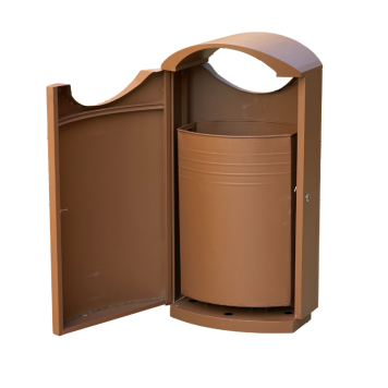 TQ Papelera Cover Marron de 60L - Papelera urbana de acero zincado, uso público exterior, 98x50x33cm, color gris