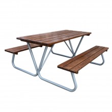 TQ Mesa de Pícnic Acero - Mesa de exterior de madera de pino y patas de acero, ideal para 6 personas, ergonómica y robusta