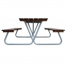 Mesa de picnic de madera para 6 personas, patas de acero, 174 x 76,5 x 160cm, ergonómica y robusta