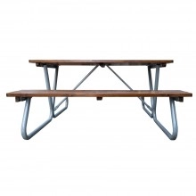 TQ Mesa de Pícnic Acero - Mesa de exterior de madera de pino y patas de acero, ideal para 6 personas, ergonómica y robusta