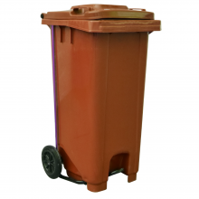Contenedor basura y residuos industrial 120L, con pedal, tapa y ruedas, 44x33x92cm, en 6 colores para reciclaje con o sin logo - Marrón