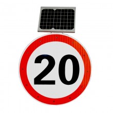 Señal solar LED 20km/h de límite de velocidad máxima para tráfico urbano, Ø 60cm señal vial metálica