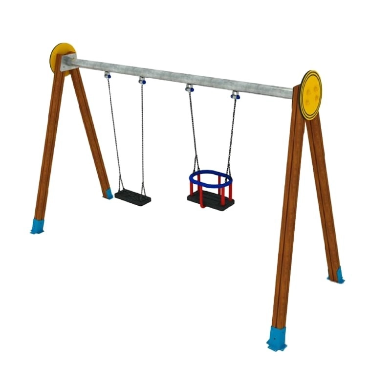 TQ Columpio XL Biplaza Mixto/Plano - Columpio de madera para niños de 1 a 12 años, 2 sillas con asientos combinables