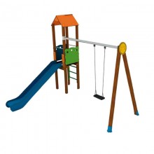 TQ Torre Vigía - Torre individual con tobogán y columpio para parques infantiles, estructura de madera, niños de 5 a 12 años