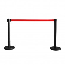 TQ Poste Separador 3m - Poste delimitador con cinta extensible retráctil, color rojo o negro, altura 91cm, base Ø31cm, tubo 6cm - Rojo